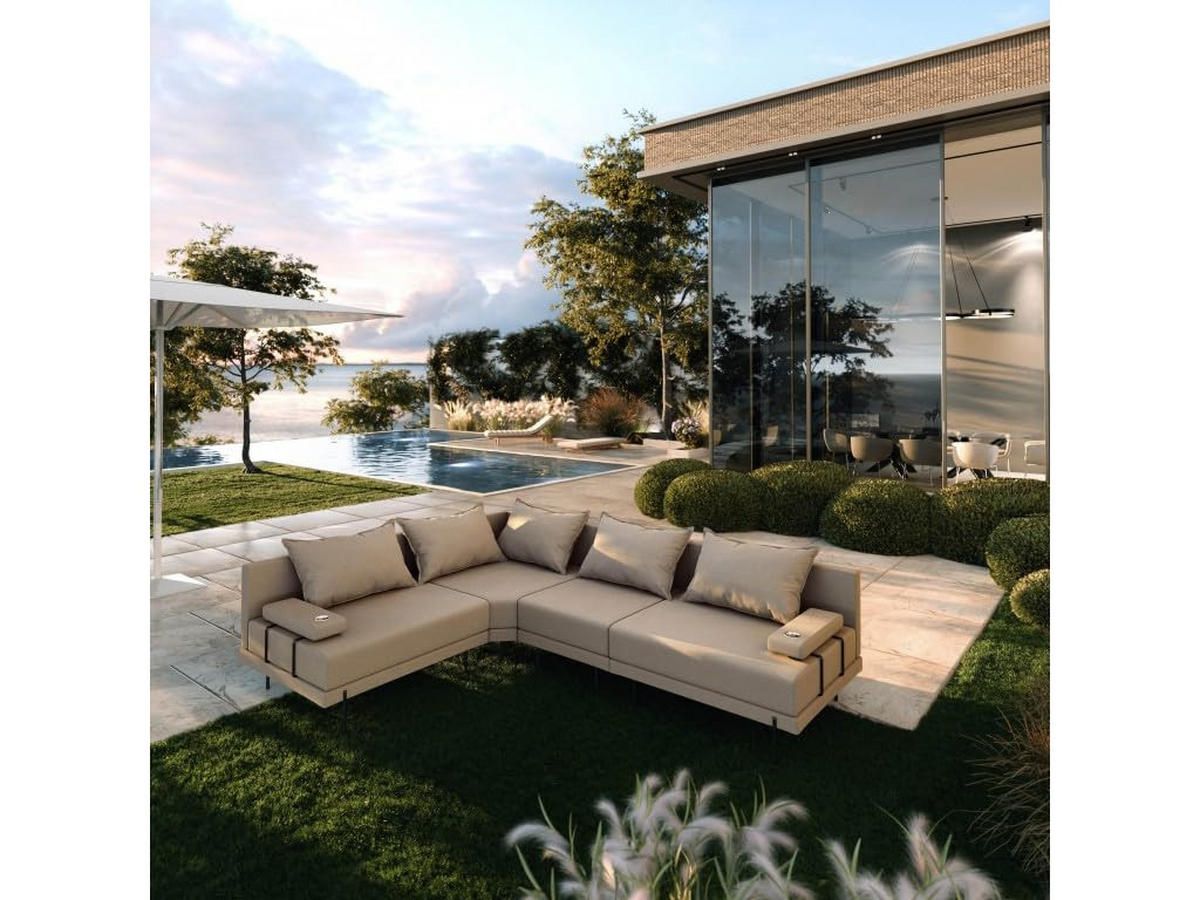 GARTENSOFA BAHAMA M - Links - Wetterfeste Balkonmöbel & Terrassenmöbel Außen - Moderne Lounge Möbel für Garten - Balkon & Terrasse - Beige - Beige, Kunststoff (298/75/222cm) - Trada