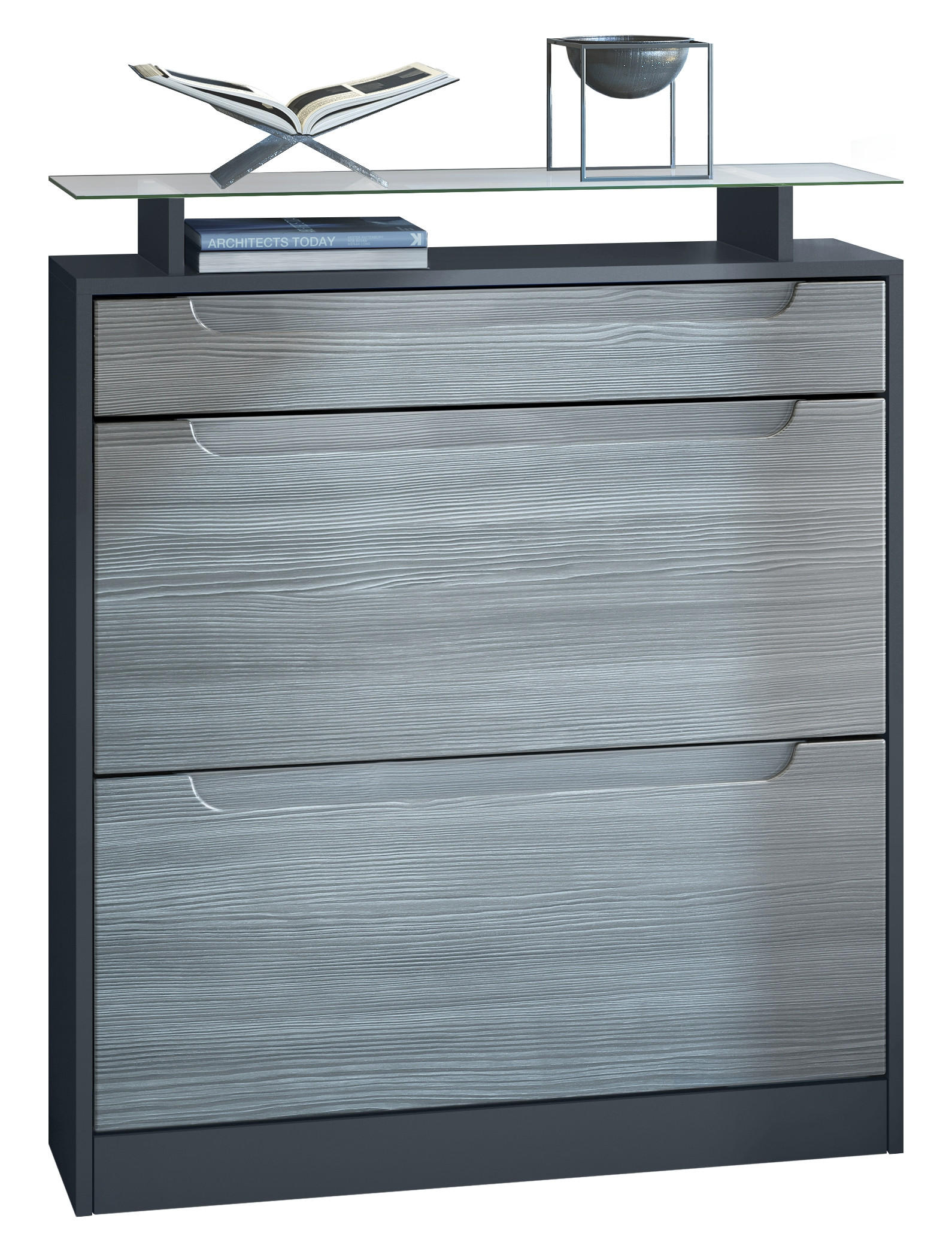 SCHUHSCHRANK Fiesta Fronten in Avola-Anthrazit, Griffmulden in Avola-Anthrazit - Anthrazit, Holzwerkstoff (89/104/23cm) - Vladon