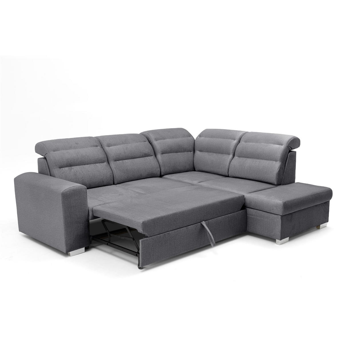 ECKSOFA CLOUD L Rechts mit Schlaffunktion 120x190 Velours Dunkelgrau - Chromfarben/Dunkelgrau, Holz/Kunststoff (260/202cm) - Muffo