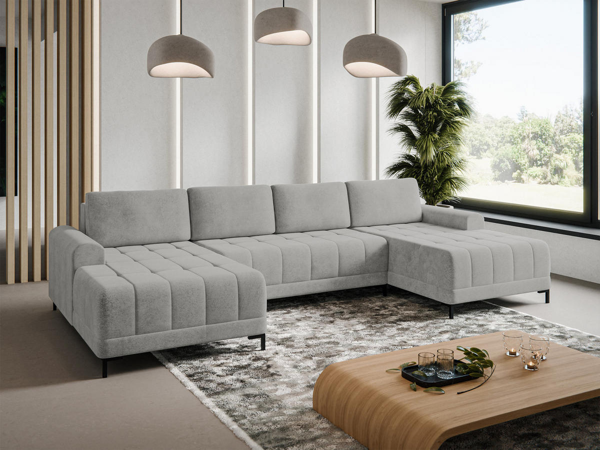 WOHNLANDSCHAFT Aris XL - Hellgrau/Schwarz, Holz/Textil (337/92/168cm) - MIRJAN24