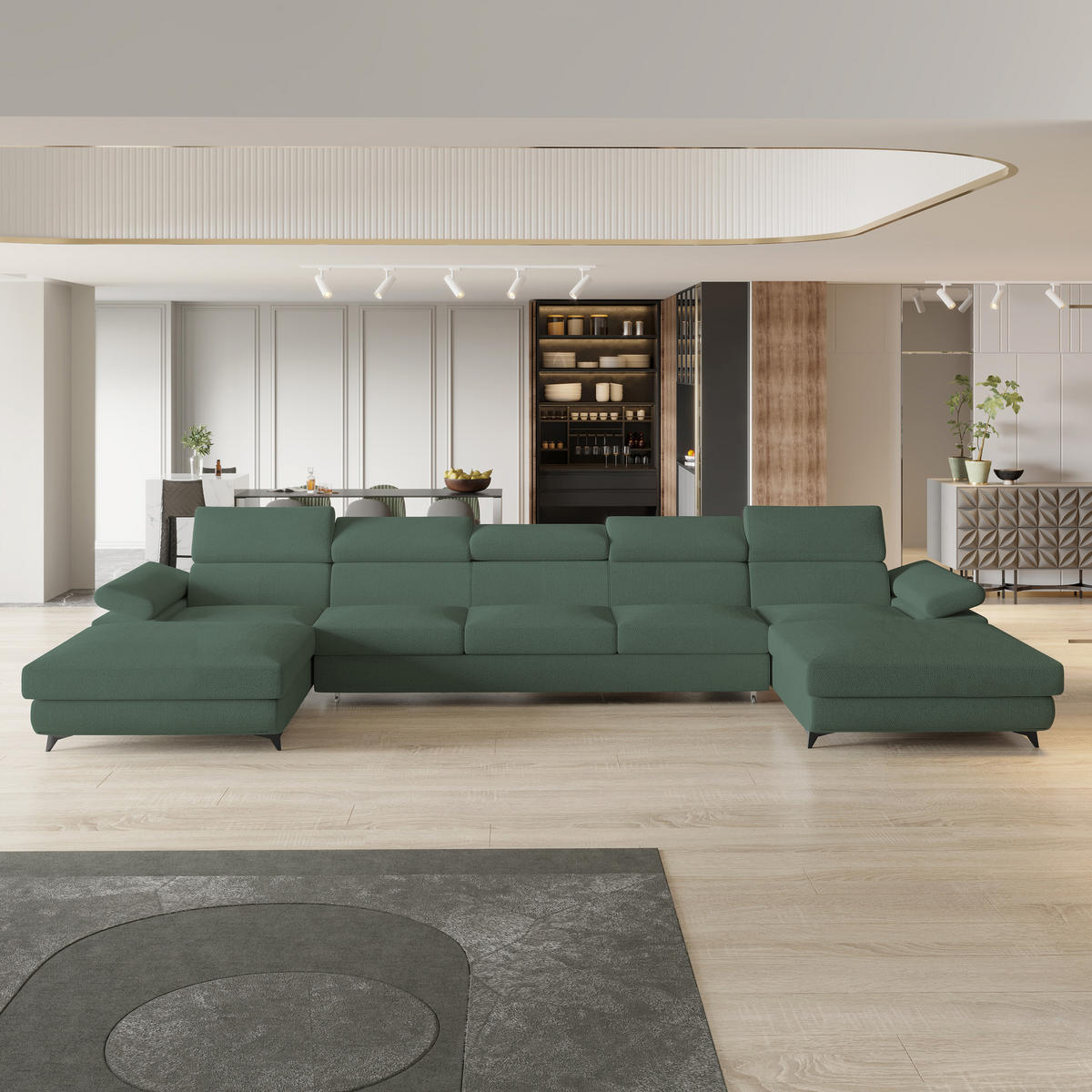 ROHOVÁ SEDAČKA VIVENTE zelená barva - černá/zelená barva, kov/dřevo (410/190cm) - MASSENO