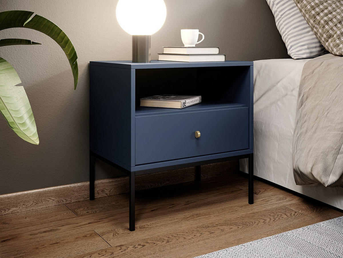 NACHTTISCH mit 1 Schublade & 1 Ablage - Blau - BOGDAN - Blau, Holz (54/56/39cm) - Vente-Unique