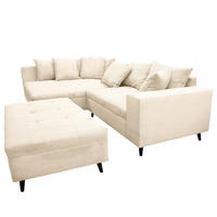 ECKSOFA mit Ottomane und Hocker - Creme/Schwarz, Birkenholz/Textil (247/174cm) - home24
