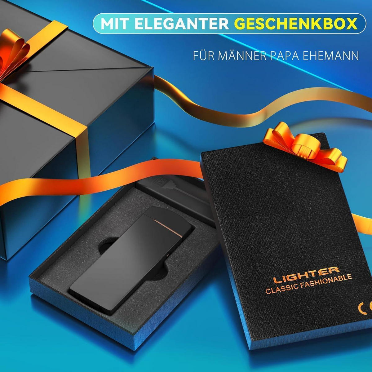 FEUERZEUG Elektrisch USB Aufladbar Winddicht Schwarz - Schwarz, Metall (2.8/1/7.4cm)