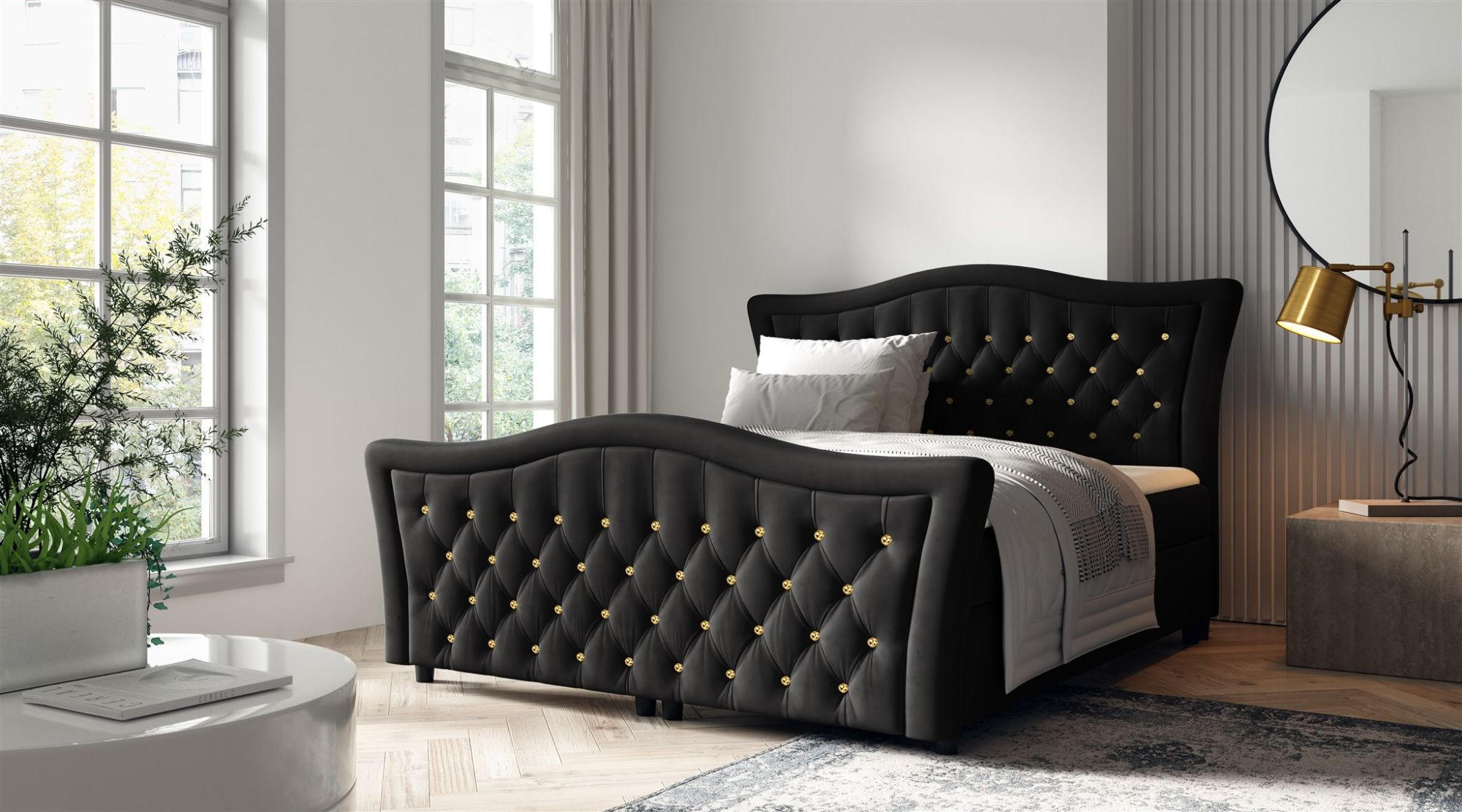 BOXBETT Turhan In Elisa Velvet - Schwarz, Holzwerkstoff/Textil (180/200cm) - Fun Möbel