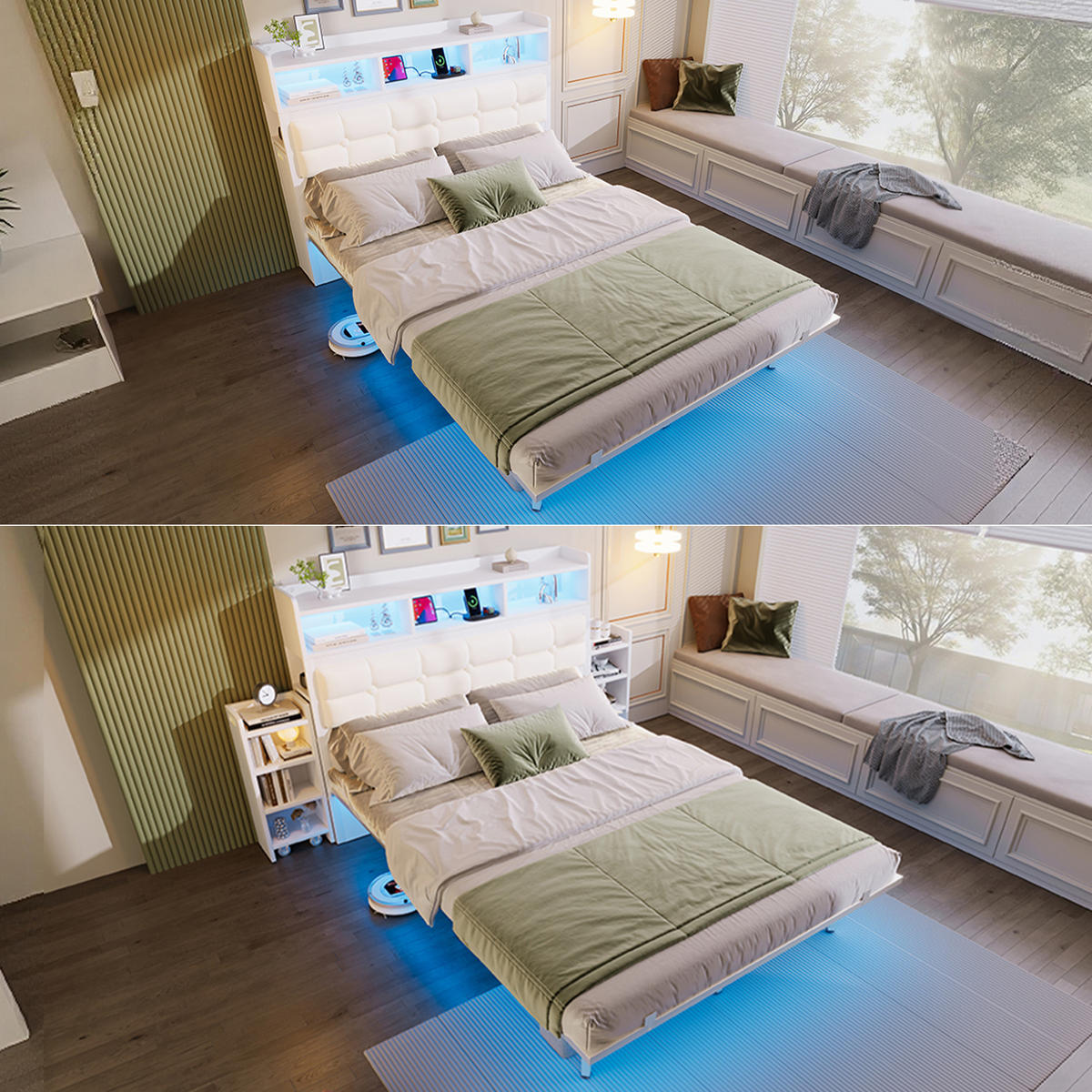 BETT 140x190 cm LED USB Ablage weiß - Weiß, Metall (140/190cm) - LEBENLANG