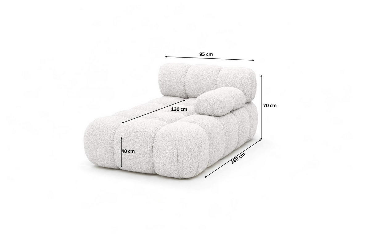 CHAISELONGUE Modular, Bouclé-Stoff Abriamo, Ecru, Rechts, Selia - Ecru/Rosa, Holz (95/70/160cm) - Kaiser Möbel