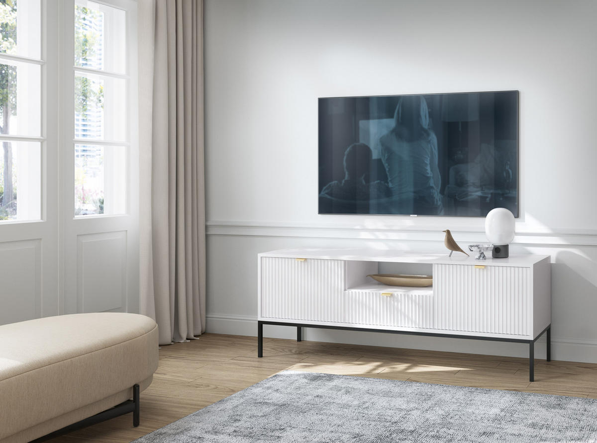 TV-SCHRANK Vellore Weiß 154 cm - Goldfarben/Schwarz, Holzwerkstoff/Metall (154/56/39cm) - Selsey