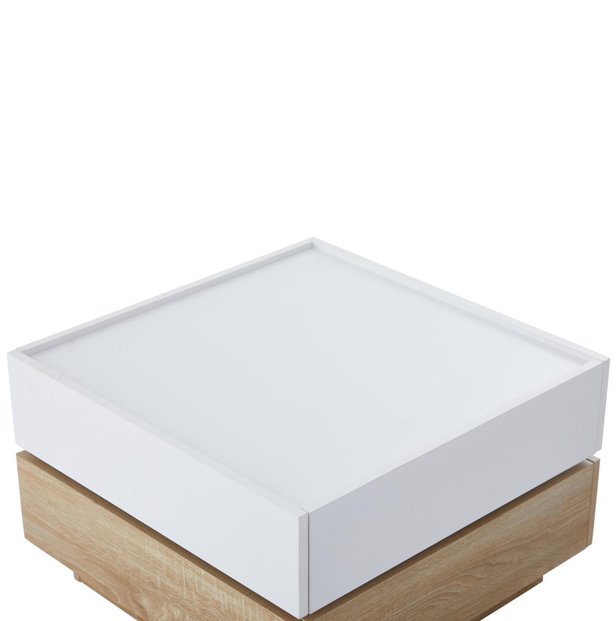 COUCHTISCH aus Spanplatte 60x60x38 cm Weiß/Walnuss mit 360° drehbarer Tischplatte und 2 Schubladen - Weiß, Holzwerkstoff (60/60/38cm) - IVMEU