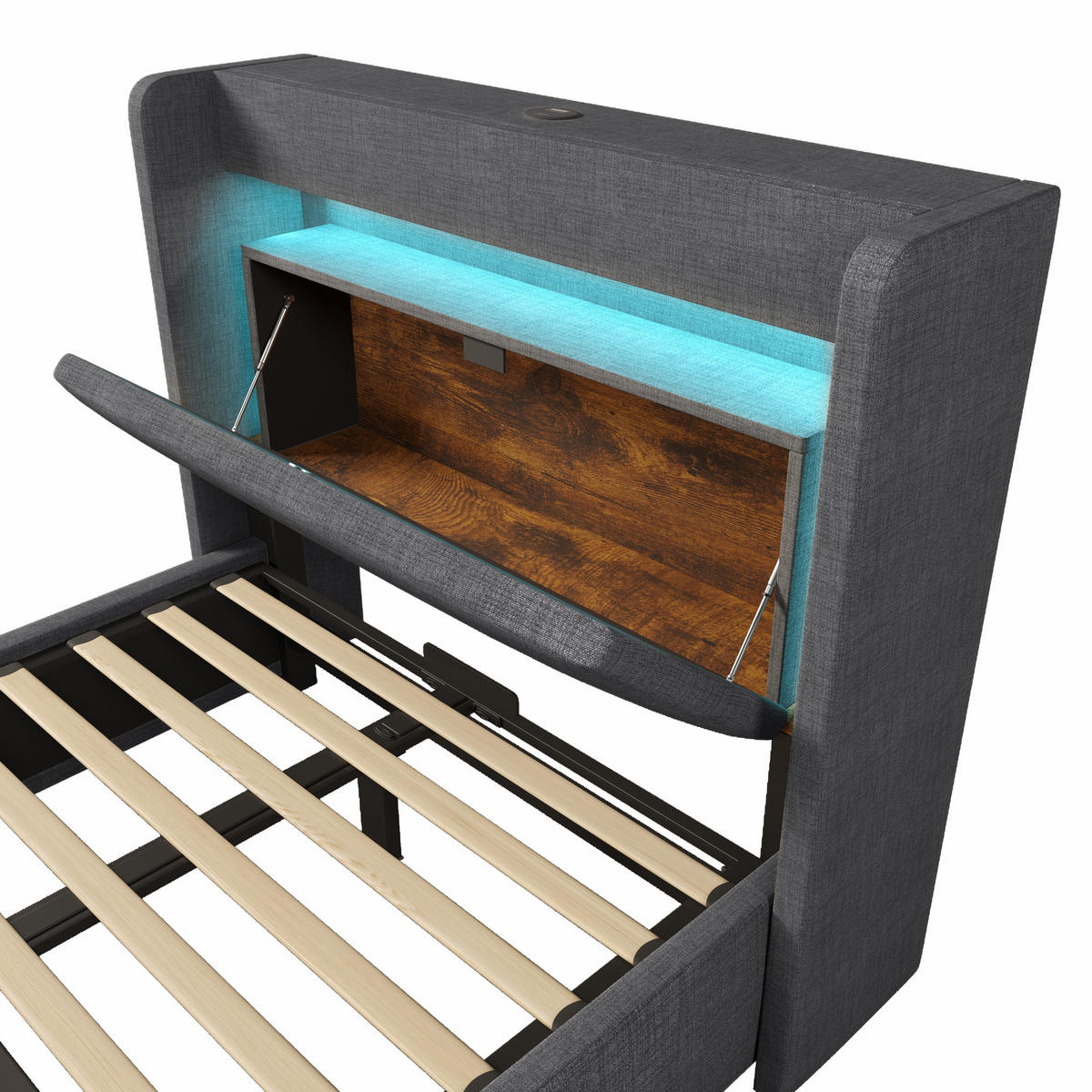 STAURAUMBETT 90/200 cm DE-00603, in Grau, hydraulischem Bettkasten - Grau, Metall (90/200cm) - ComfortXL