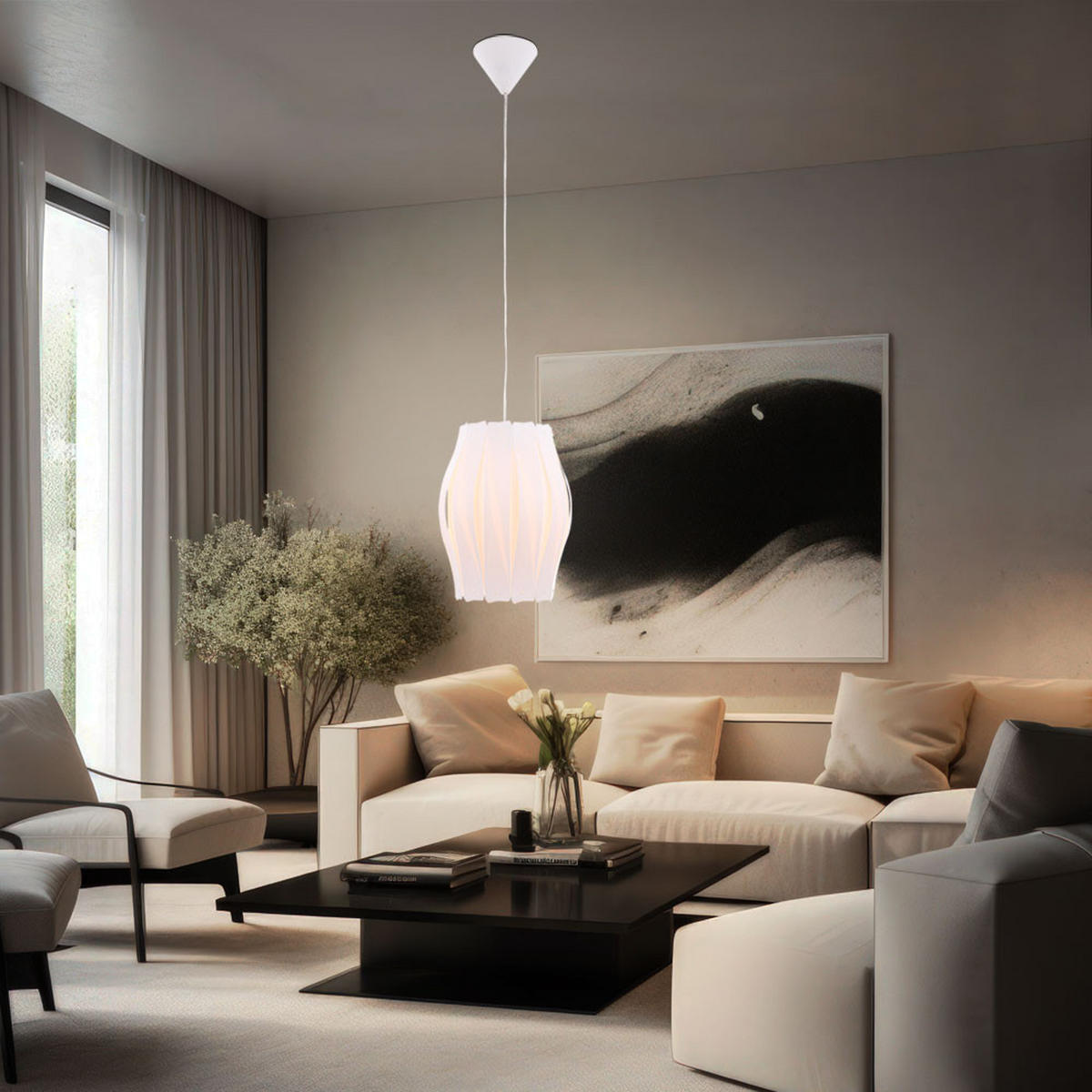 HÄNGELEUCHTE AUSTIN Weiß Kunststoff - Weiß, Kunststoff (30/30/150cm) - Globo Lighting