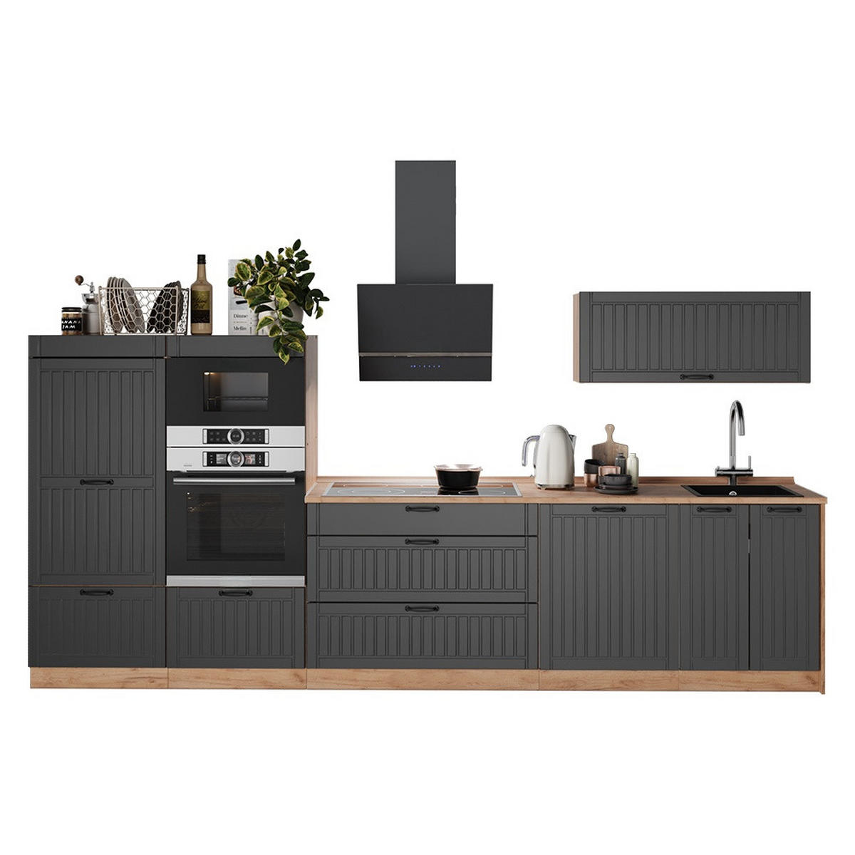 CHICINETĂ Fame-Line, Gri închis/Stejar auriu, 340 cm, AP Antracit - gri închis/culoare lemn stejar, compozit lemnos (340/153.6/60cm) - Vicco