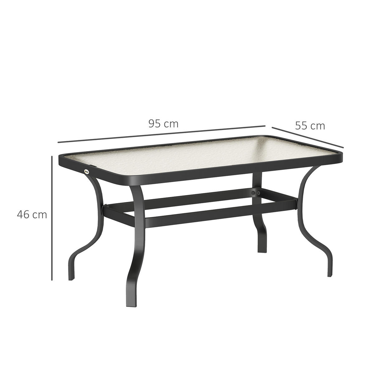 GARTEN BEISTELLTISCH Mit GehäRteter Glasplatte – 95 x 55 CM, SCHWARZ - Schwarz, Metall (95/55/46cm) - ComfortXL