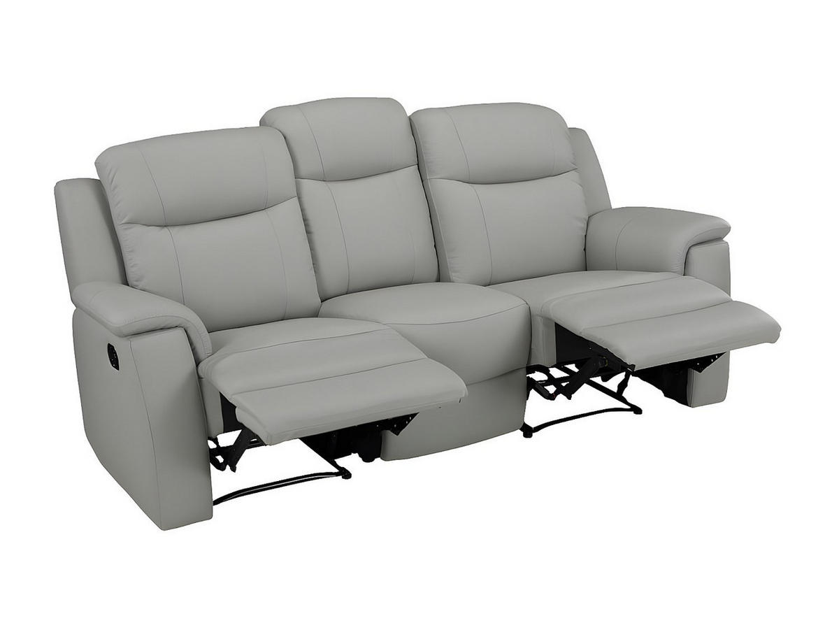 RELAXSOFA - 3 Personen - leder - hellgrau Evasion - Hellgrau, Leder (205/100/96cm) - Vente-Unique