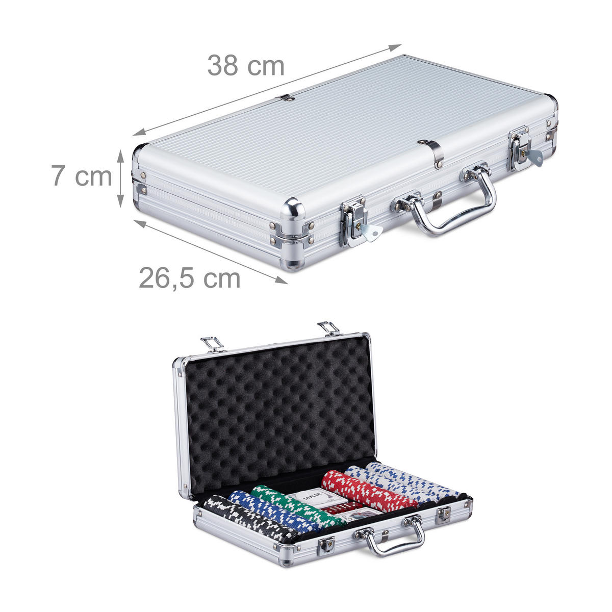 POKERSET Silber 300er-Set Alu-Koffer - Multicolor, Kunststoff/Metall (38/7cm) - Relaxdays