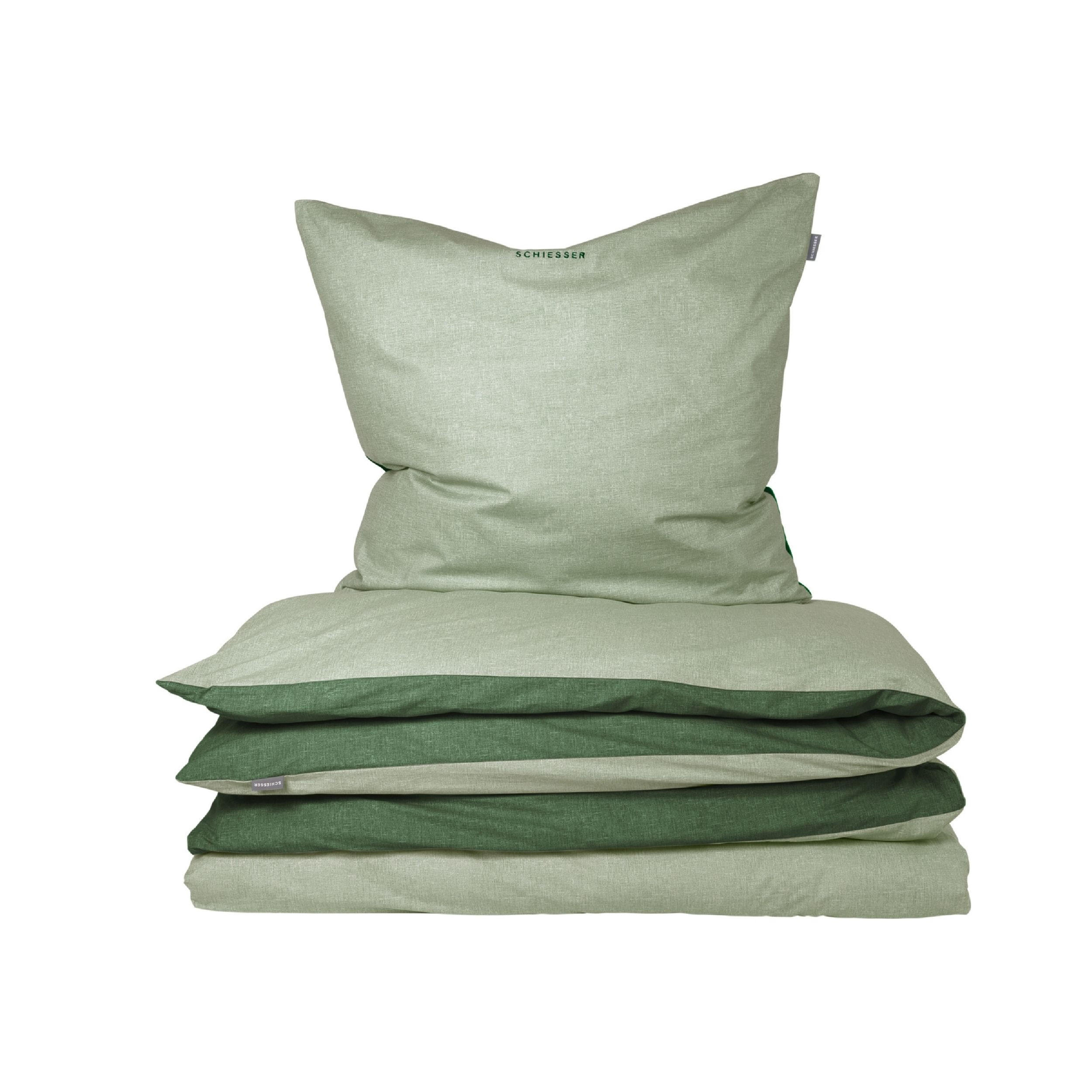 BETTWÄSCHESET Doubleface - Feinbiber - 2-teilig - 135 x 200 cm - Grün - Grün, Textil (155/220cm) - SCHIESSER