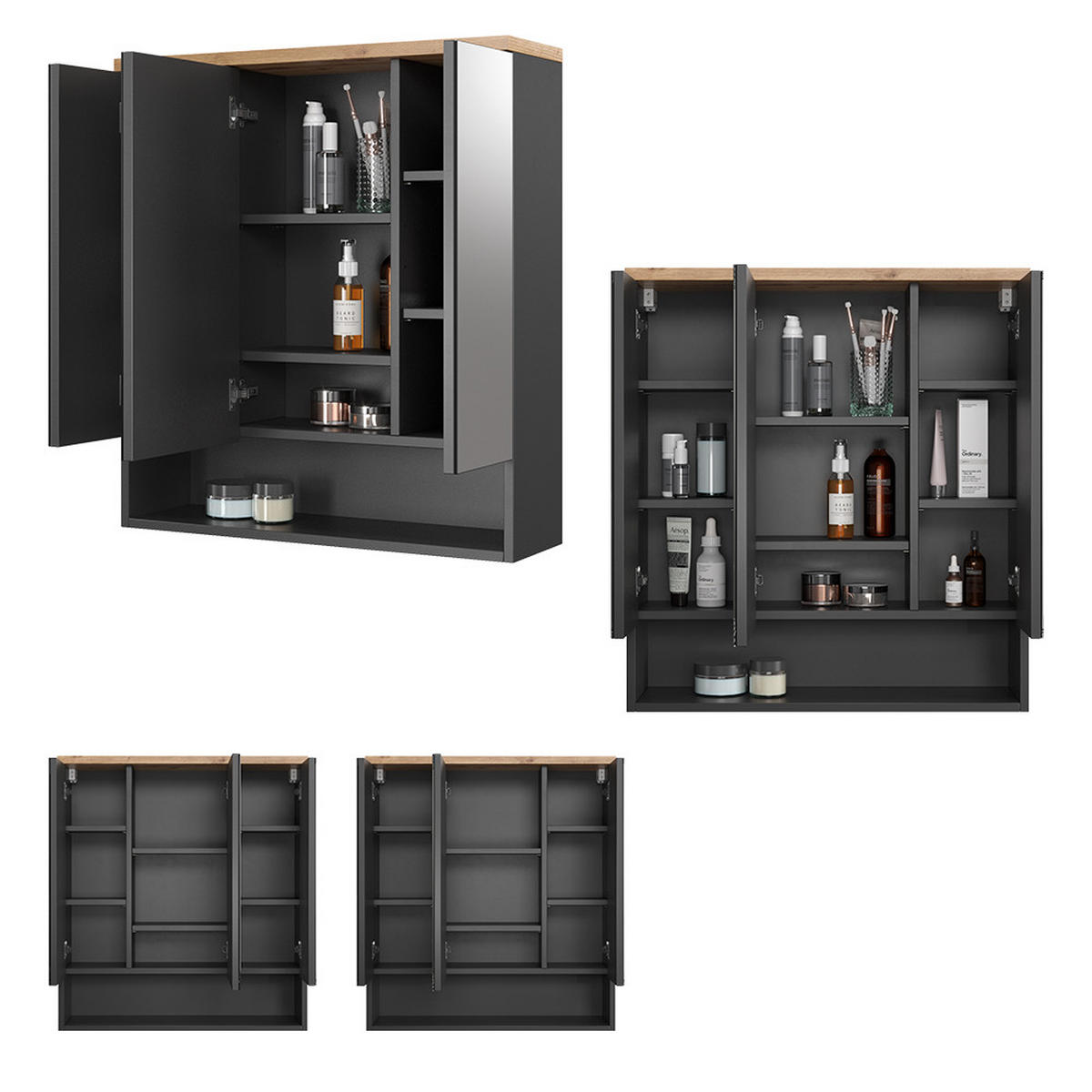 BADSPIEGELSCHRANK Eden Anthrazit 70 x 77.5 cm - Anthrazit/Eiche Artisan, Holzwerkstoff (70/77.5/21.7cm) - Vicco