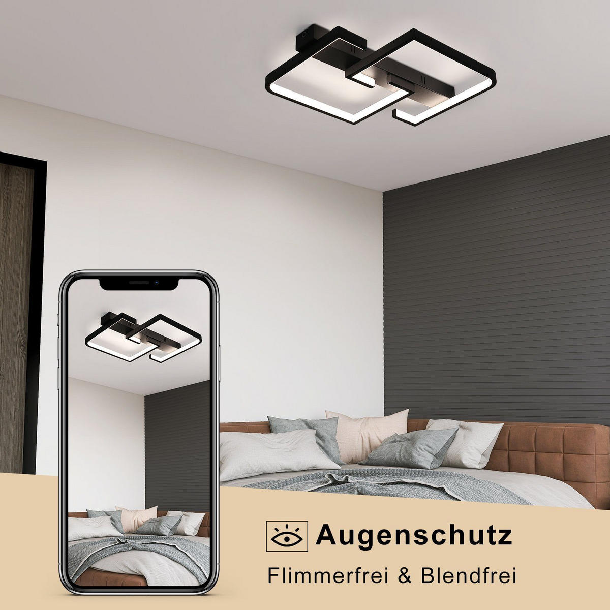 LED-DECKENLEUCHTE Carsten 61/47/6 cm - Schwarz, Metall (61/47/6cm) - Nettlife