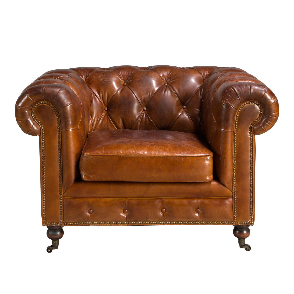 CHESTERFIELD-SESSEL Cognacbraun Mahagoni 120/94/79 cm - Braun, Leder/Holz (120/79/94cm) - ANGEL CERDA