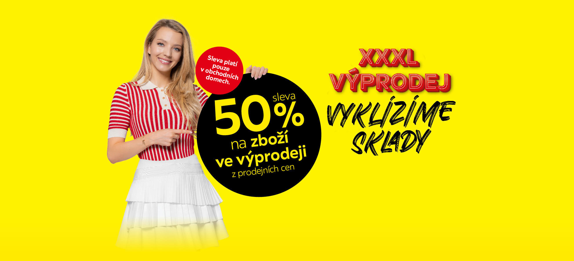 Sleva 50 % na zboží ve výprodeji