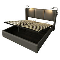POLSTERBETT aus PU 160x200 cm Grau mit Bettkasten, Leselampe und USB-Ladefunktion - Grau, Leder (160/200cm) - IVMEU