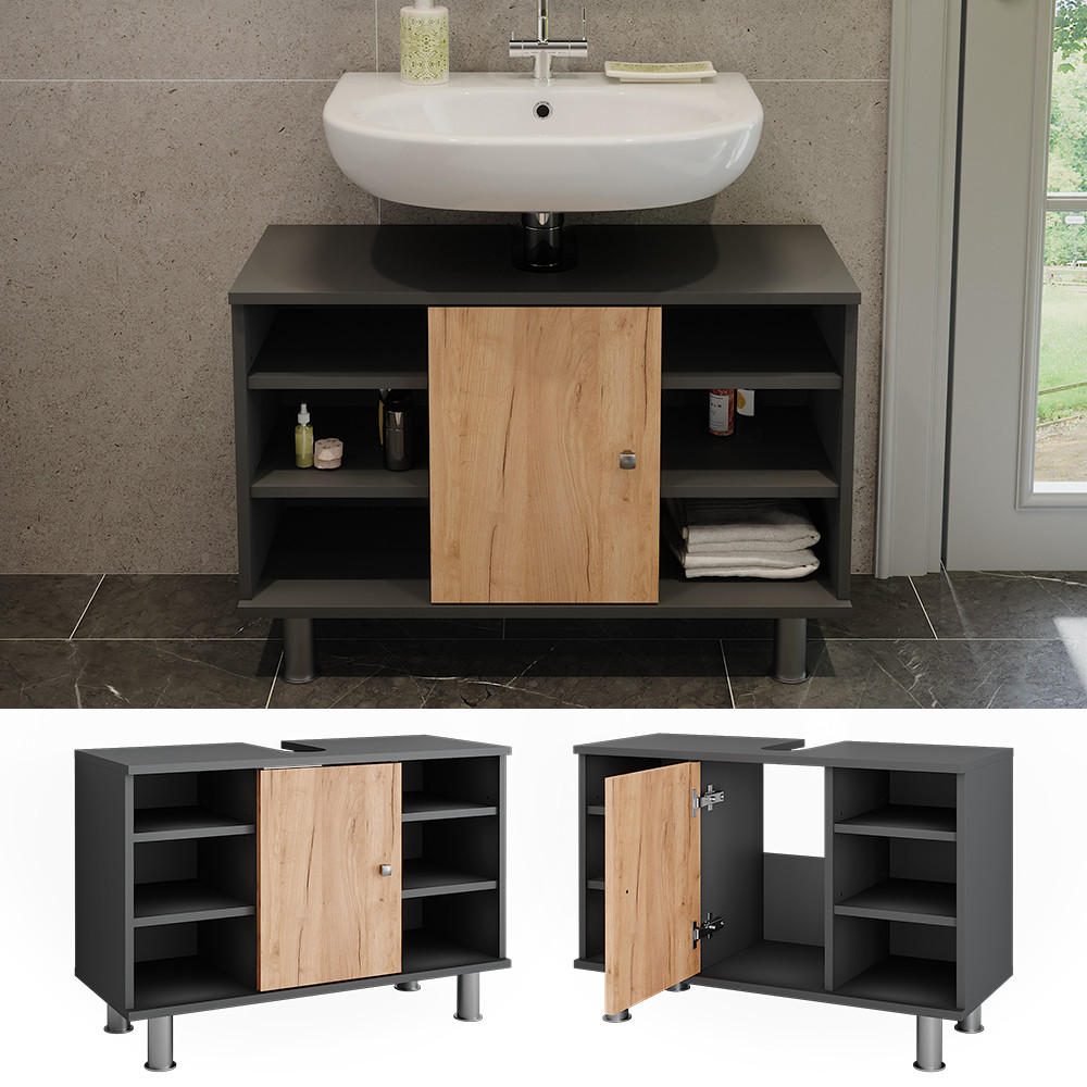 WASCHBECKENUNTERSCHRANK Fynn Anthrazit/Goldkraft Eiche 80 x 54 cm - Honigeiche/Anthrazit, Holzwerkstoff (80/54/32cm) - Vicco