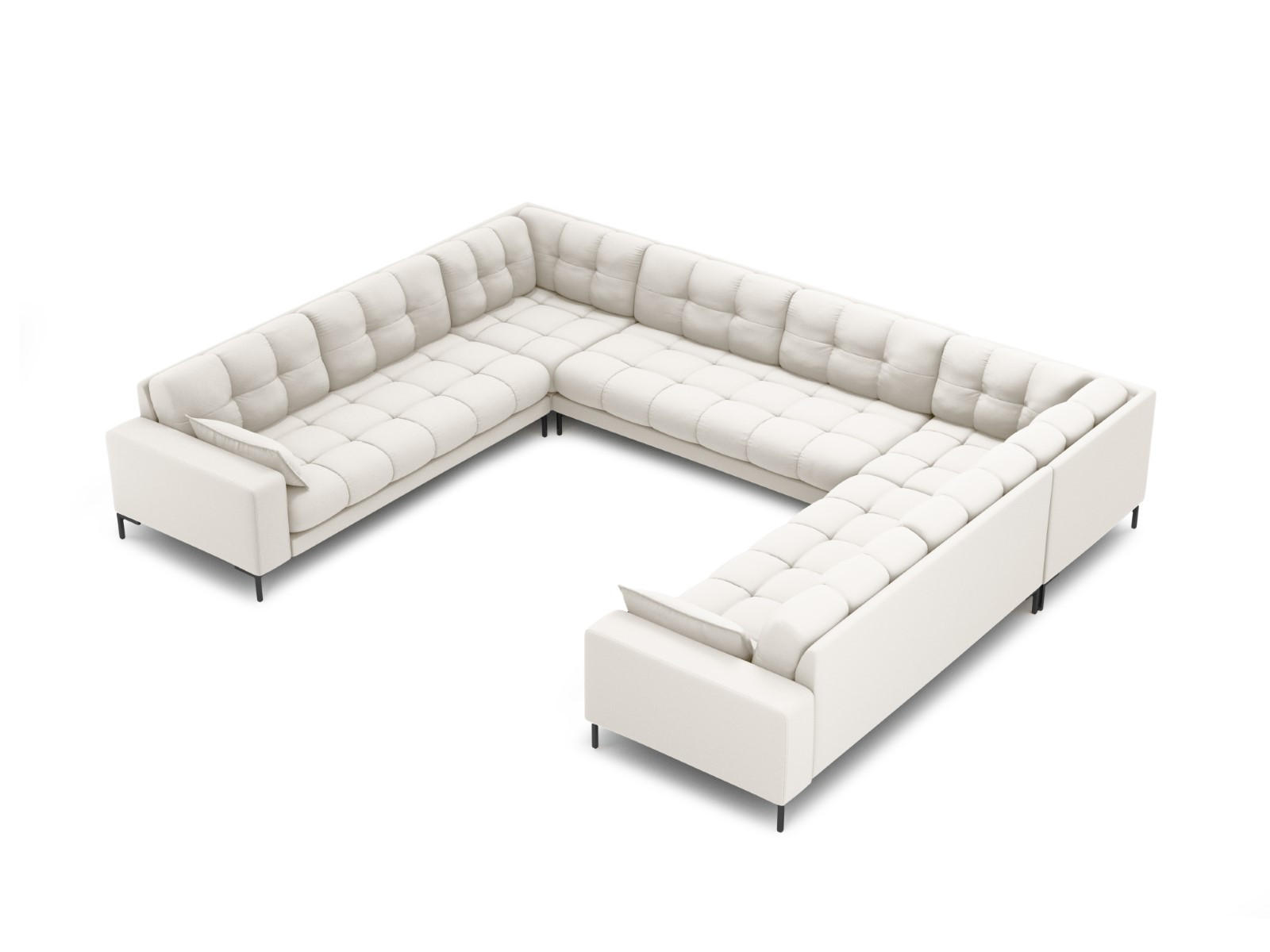 PANORAMASOFA Mamaia aus strukturiertem Stoff leichtes beige 9 Sitzplätze - Creme, Textil (256/75/337cm) - Micadoni