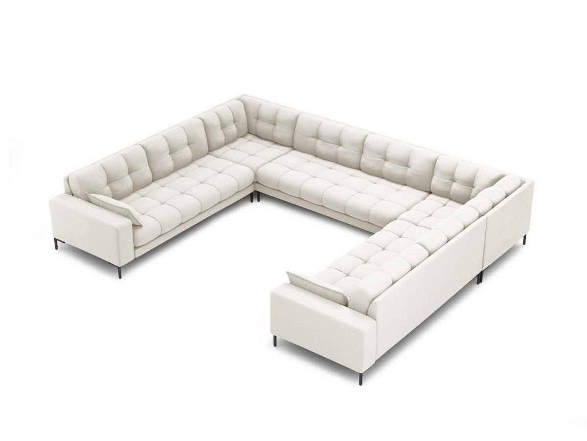PANORAMASOFA Mamaia aus strukturiertem Stoff leichtes beige 9 Sitzplätze - Creme, Textil (256/75/337cm) - Micadoni