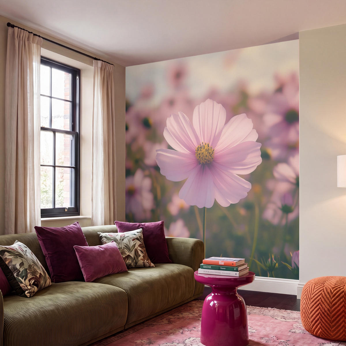 TAPETE - Blumen - Lila - Unscharf - 200x200 cm - Rosa, Papier (200/200cm) - OnlyWow