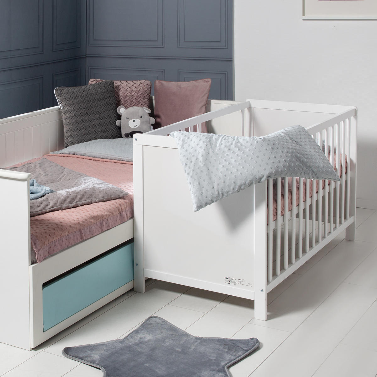 BABYBETT mit Matratze 60 x 120 cm - Weiß, Holzwerkstoff (60/120cm) - Roba