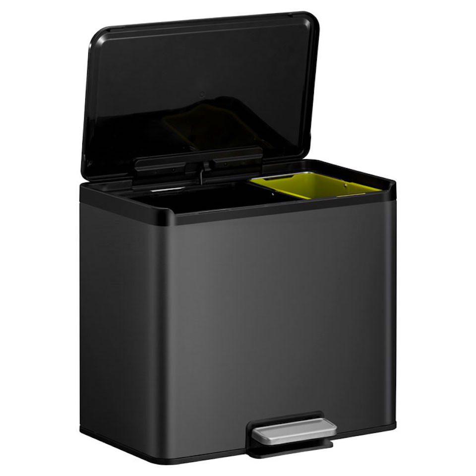 MÜLLEIMER Rechteckiger Aus Gebürstetem Edelstahl Mit Soft Close & Stay Open Deckel 29 Liter 41,1 x 46,2 x 38,8 cm Schwarz - Schwarz, Metall (46.2/41.1/38.8cm) - PROREGAL