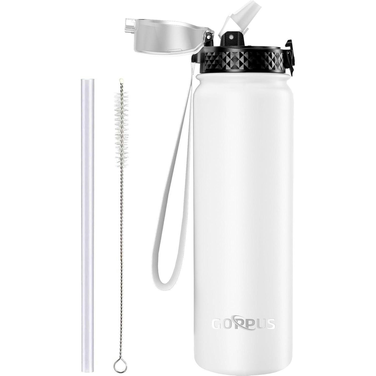 THERMOSFLASCHE mit Strohhalm 1 Liter Weiß - Weiß, Metall (8/8cm)