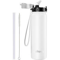 THERMOSFLASCHE mit Strohhalm 1 Liter Weiß - Weiß, Metall (8/8cm)