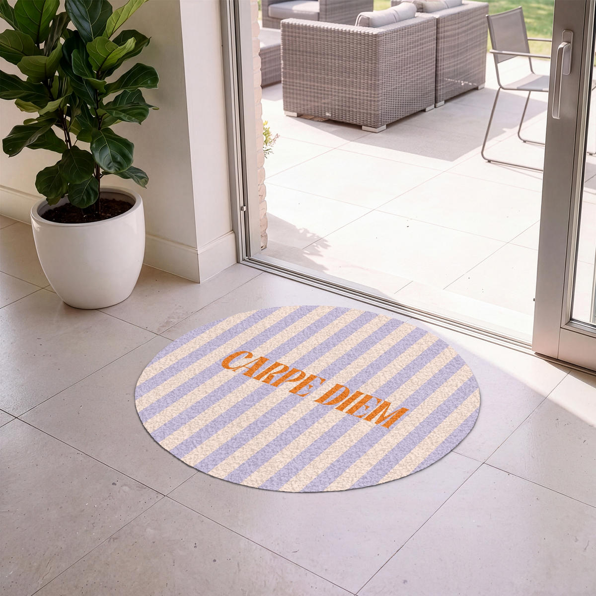 FUSSMATTE Lila – Orange – Streifen – Carpe Diem 90x90 cm - Flieder, Kunststoff (90/0.4cm) - MuchoWow