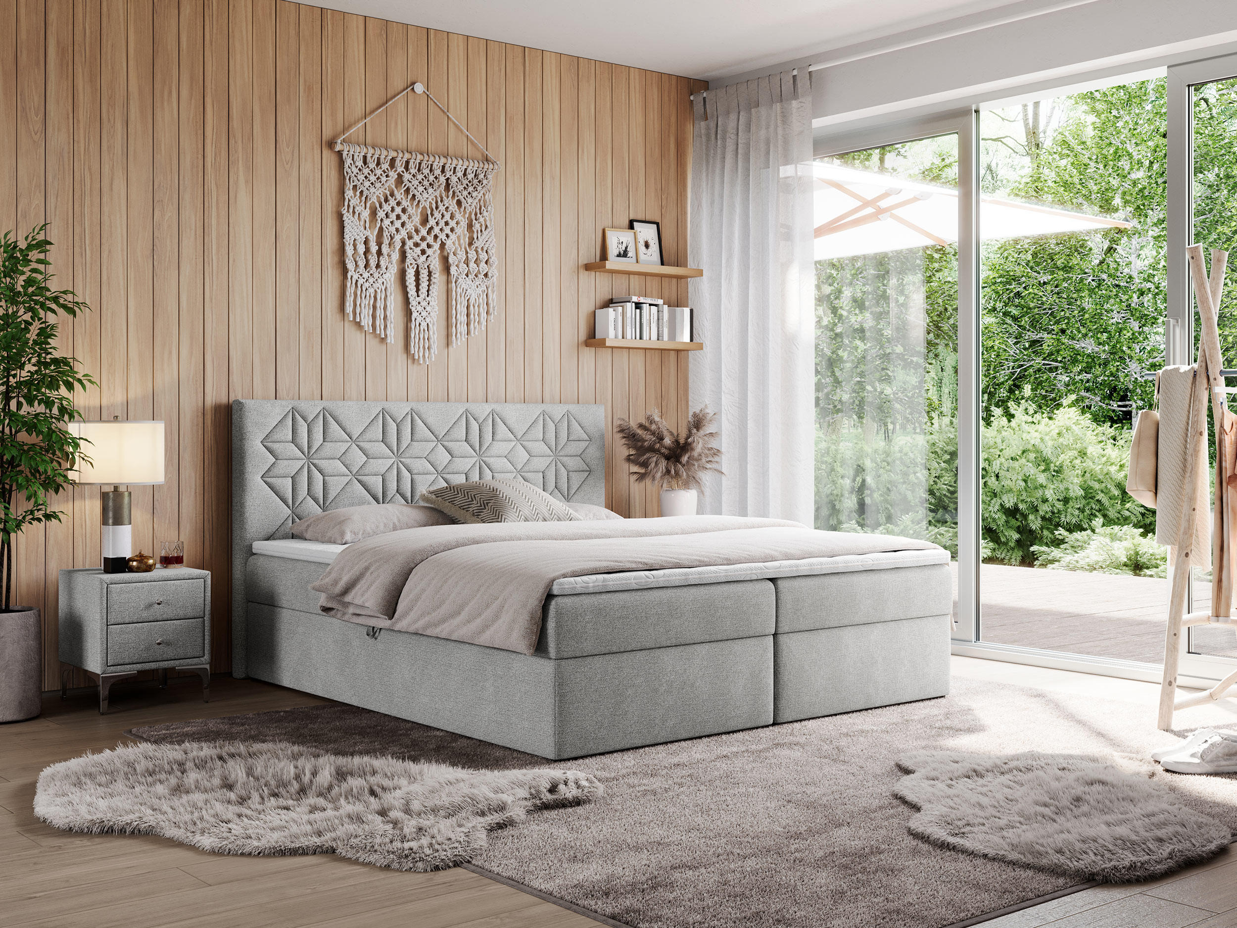 Thumbnail - MKS Boxbett, Hellgrau, Textil, 2-Sitzer, H4, 7-Zonen, Rechteckig, 180x200 cm, Schlafzimmer, Betten, Boxspringbetten