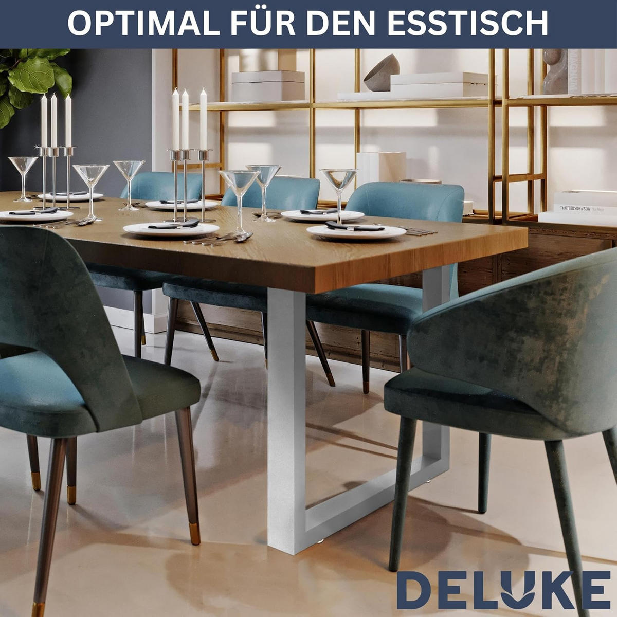 TISCHBEINE Metall CERMO Silber | 72x90cm HxB | 2er Set | inkl. Schrauben + Bodenschoner - Silberfarben, Metall (90/72/8cm) - DELUKE