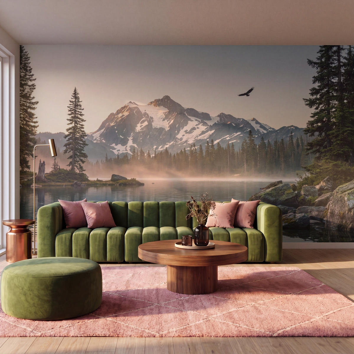 TAPETE - Berge - Wasser - Bäume - 450x280 cm - Multicolor, Papier (450/280cm) - OnlyWow