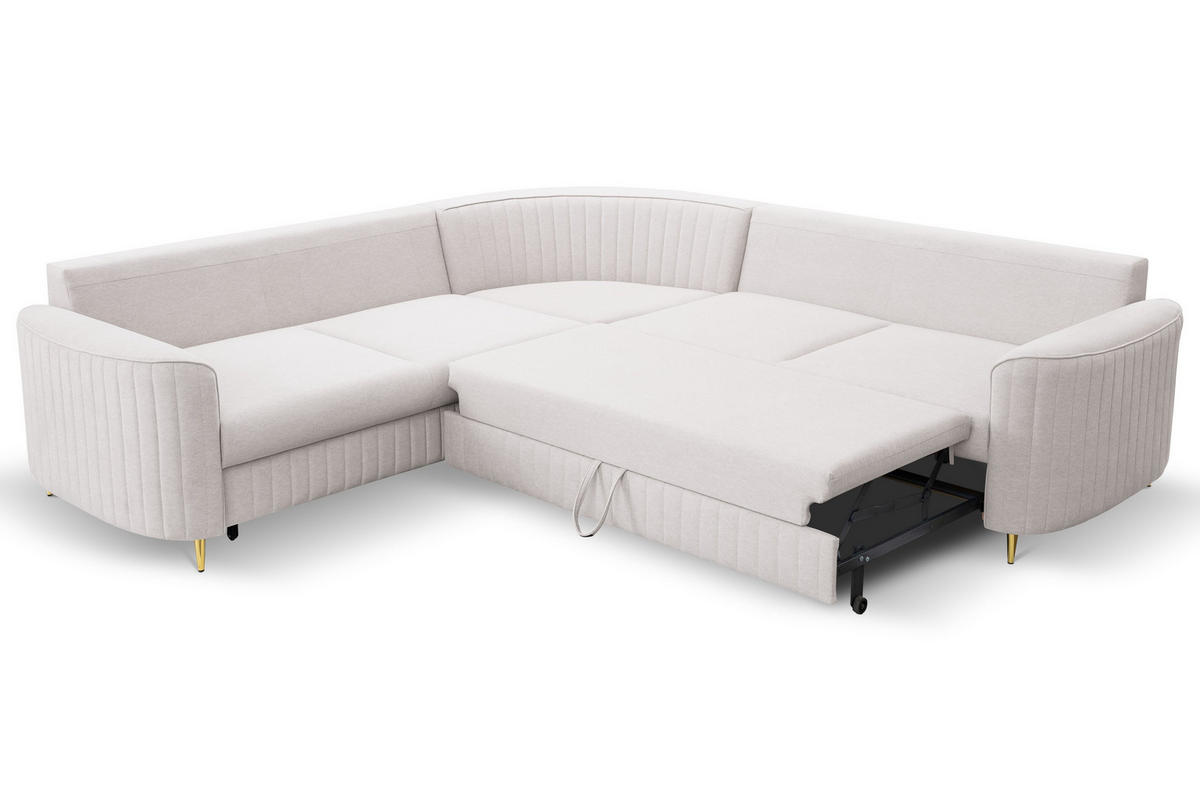 ECKSOFA VELA R-S Beige Velours-Stoff mit Schlaffunktion - Beige, Holz (251/251cm) - MASSENO