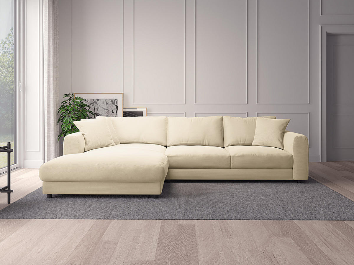 ECKSOFA mit Longchair - Beige/Schwarz, Kunststoff/Textil (286/183cm) - home24