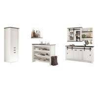 KÜCHEN-SET weiß Pinie, anthrazit Landhaus 6-teilig, Küchenschrank Set mit Theke - Anthrazit/Schwarz, Glas/Holzwerkstoff (161/201/64cm) - Furn.Design