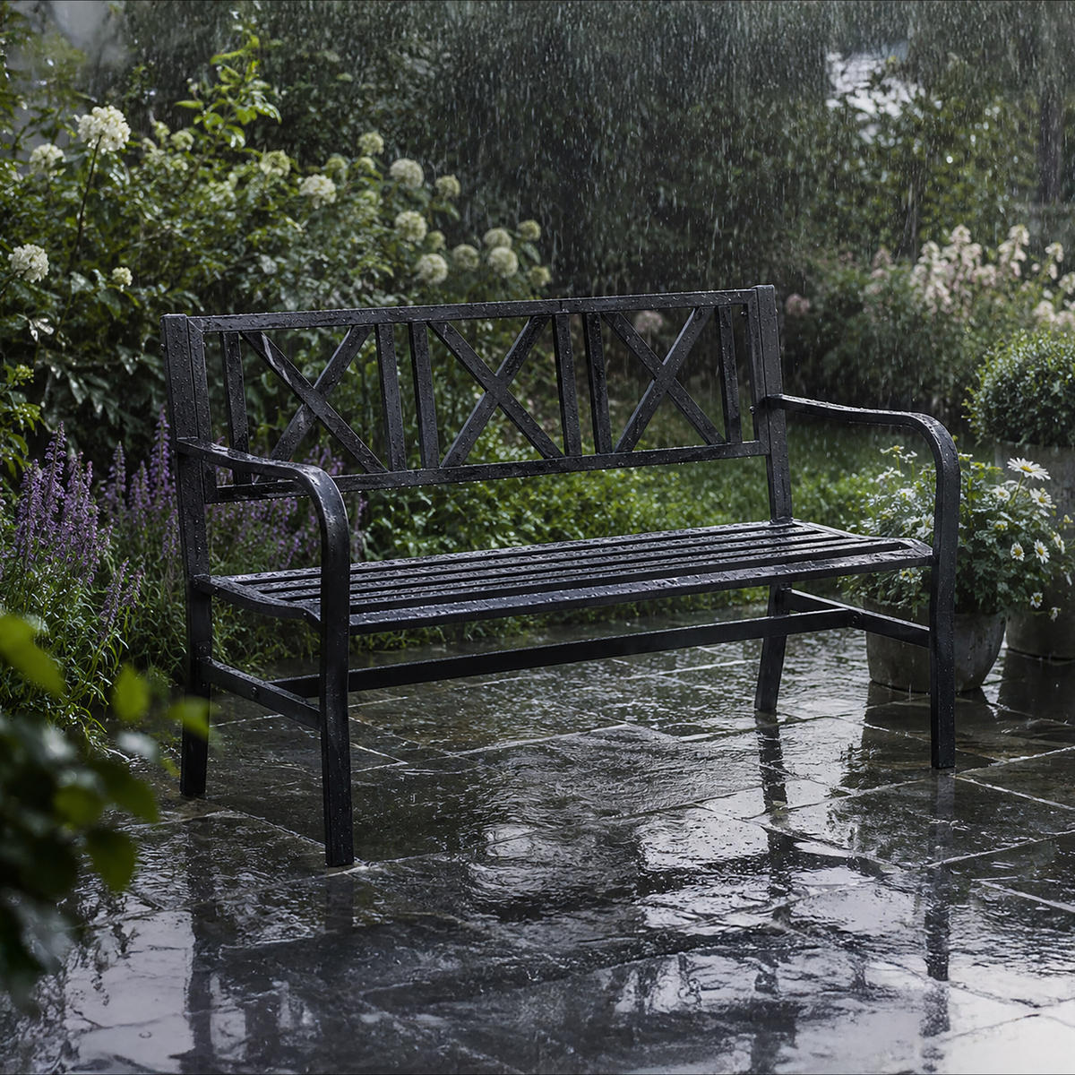 GARTENBANK Schwarz Stahl 2-Sitzer 127 cm - Schwarz, Metall (127/81/56cm) - Relaxdays