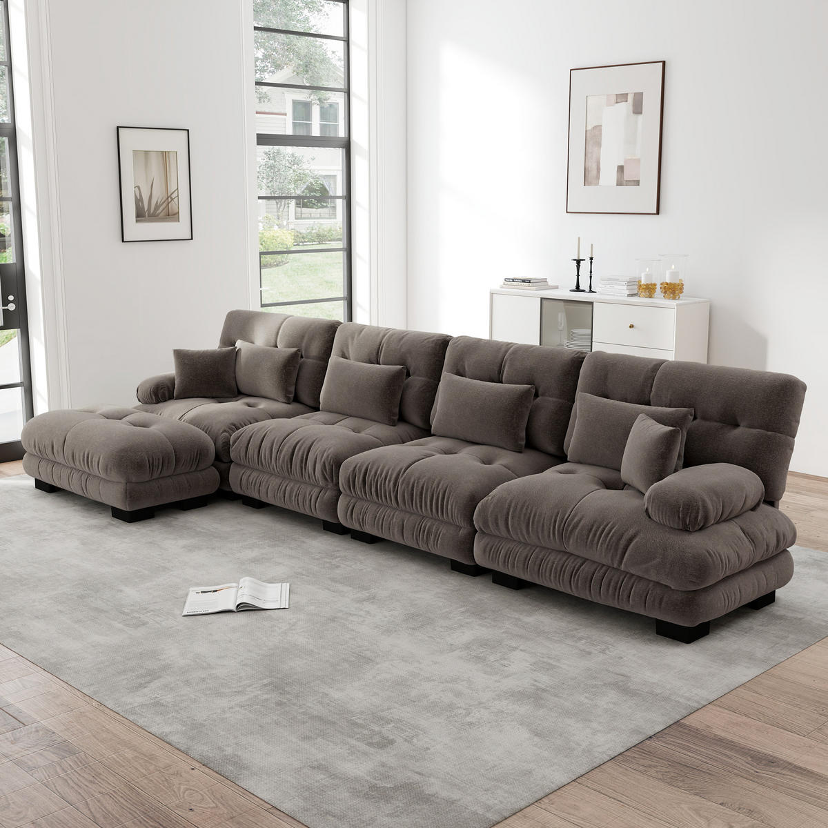 4-SITZER ECKSOFA Chenille Braun mit Ottomanen - Braun, Textil (406/145cm) - WISHDOR