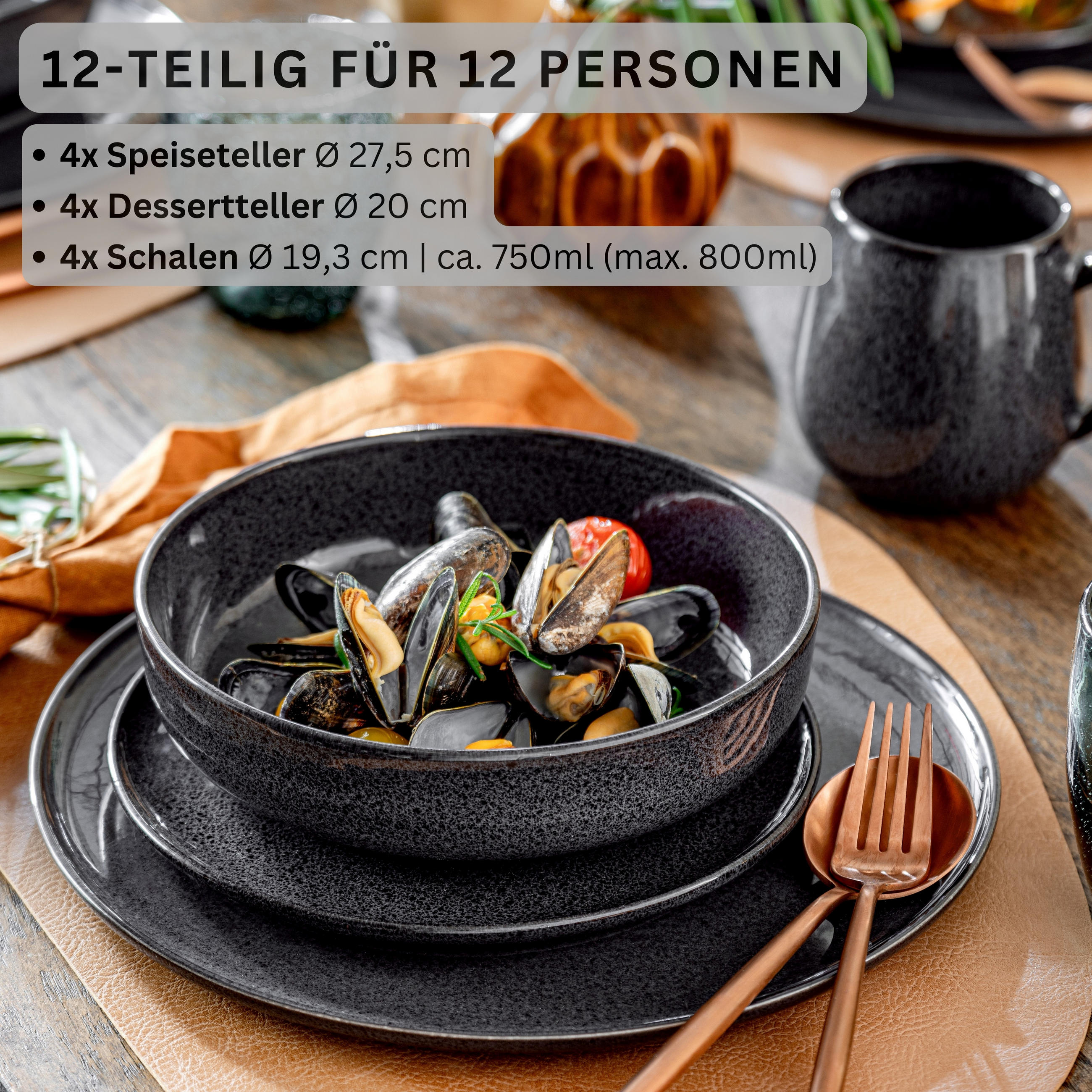 TAFELSERVICE BALI - 12 teilig aus Porzellan - Grau, Keramik (33/35/35cm) - Sänger