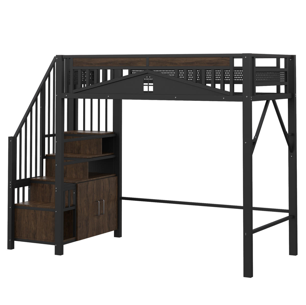 HOCHBETT 90/200 cm aus Metall in Schwarz mit Stauraum und Sicherheitszaun - Schwarz, Metall (90/200cm) - Flora Grace