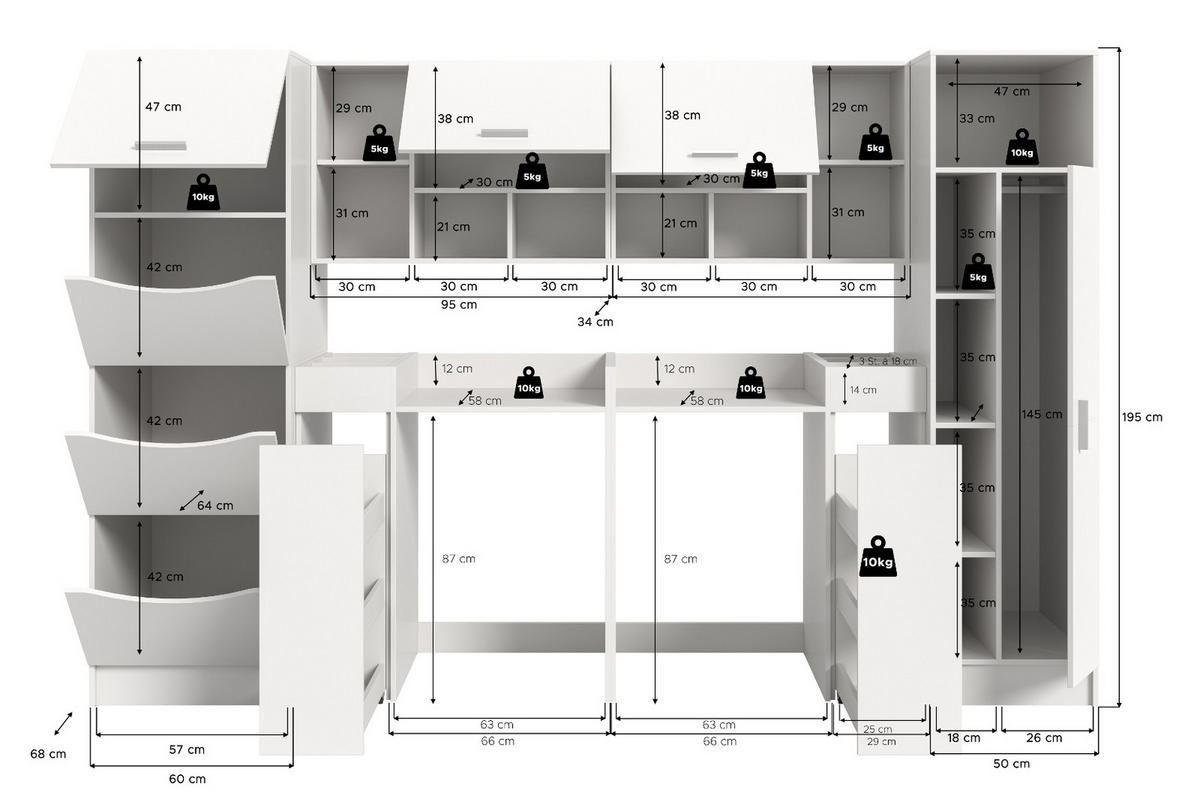 WASCHMASCHINENSCHRANK weiß Set 8-teilig 300 cm, Waschmaschinenumbau XXXL mit viel Stauraum - Silberfarben/Weiß, Glas/Holzwerkstoff (300/196/68cm) - Inn.Furn