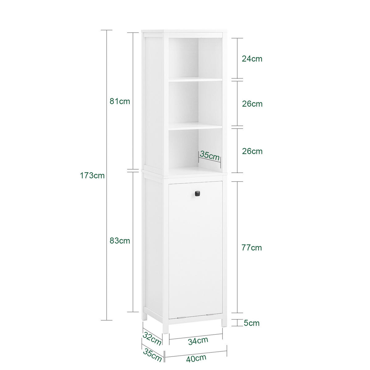 BADEZIMMERSCHRANK Weiß - Weiß, Holzwerkstoff (40/173/35cm) - SoBuy