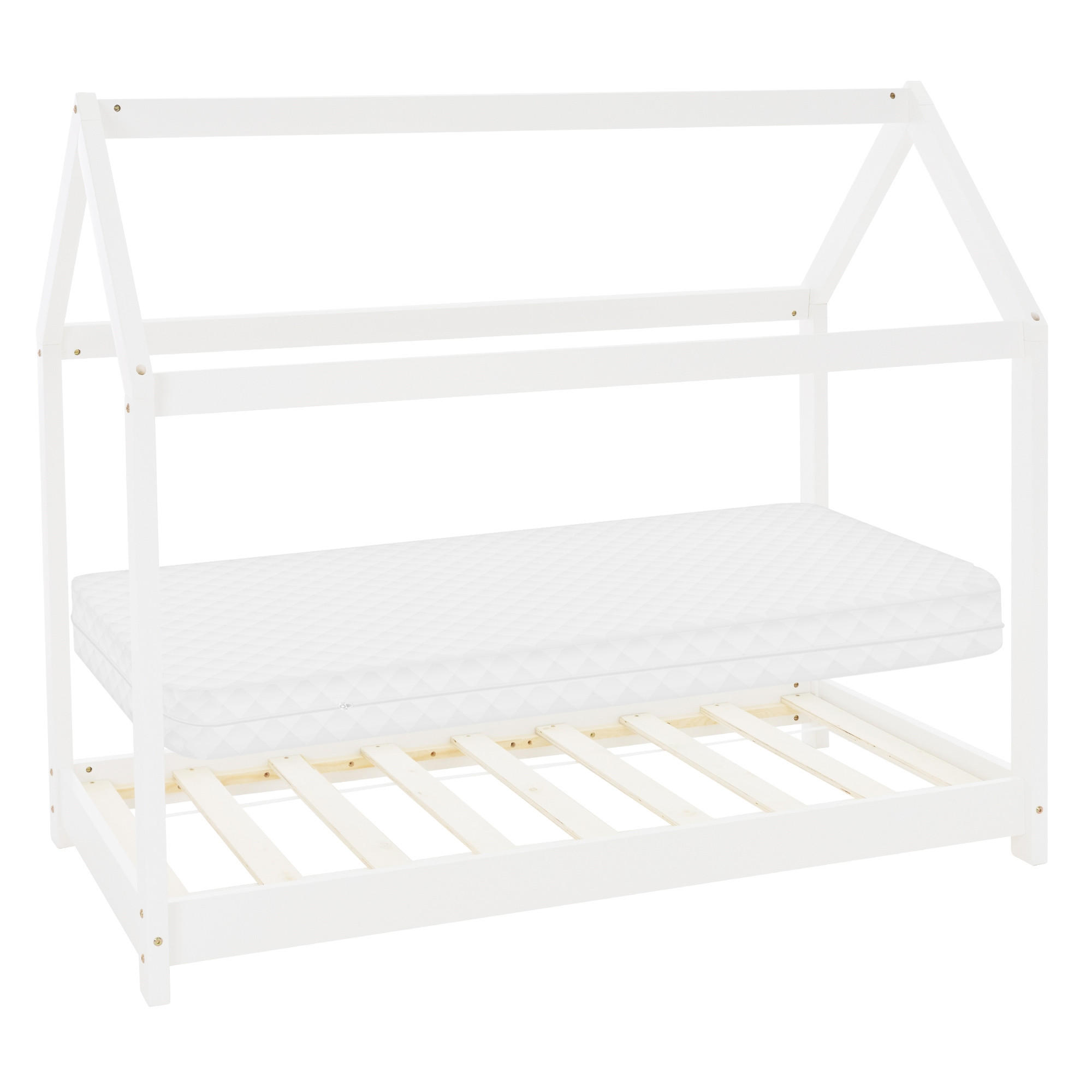 KINDERBETT mit Dach und Matratze 70x140 cm Weiß - Weiß, Holz (70/140cm) - ML-DESIGN