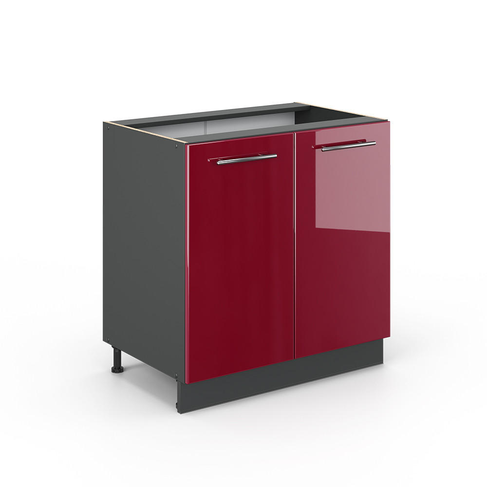SPÜLENUNTERSCHRANK Fame-Line Bordeaux Hochglanz 80 cm mit Regal, ohne AP - Bordeaux/Anthrazit, Holzwerkstoff (80/82/51.6cm) - Vicco