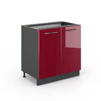SPÜLENUNTERSCHRANK Fame-Line Bordeaux Hochglanz 80 cm mit Regal, ohne AP - Bordeaux/Anthrazit, Holzwerkstoff (80/82/51.6cm) - Vicco