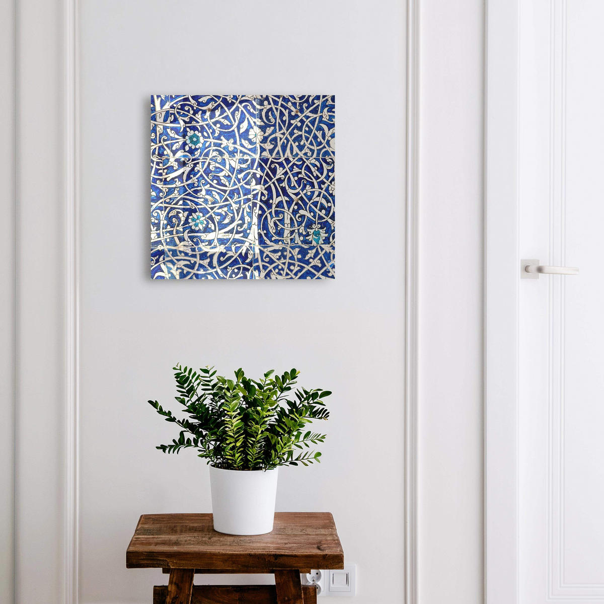 SCHLÜSSELBOX Schwarz 30x30 cm- Türöffnung nach rechts - Blaue Arabeske - Blau, Metall (30/30/5cm) - TULUP